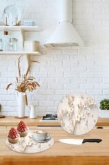 Yapay Güller Cam Kesme Tahtası - Sunum Tabağı| Çap 20