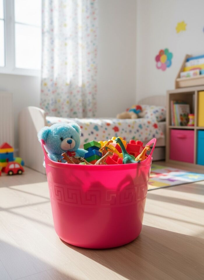 Pembe, Esnek Plastik Kova – 20 Litre, Temizli Kovası, Esneyebilen Oyuncak ve Çamaşır Sepeti