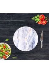 Mavi Mermer Cam Kesme Tahtası - Sunum Tabağı| Çap 20