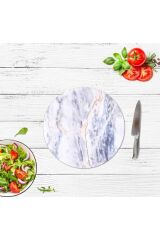 Mavi Mermer Cam Kesme Tahtası - Sunum Tabağı| Çap 20