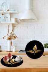 Kuru Yaprak Cam Kesme Tahtası - Sunum Tabağı| Çap 20