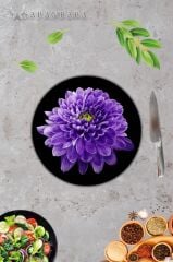 Mor Orkide Cam Kesme Tahtası - Sunum Tabağı| Çap 20