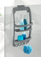 Banyo Rafı Duvara Monte Plastik 3 Katlı Raf Organizer – Askılıklı, Antrasit