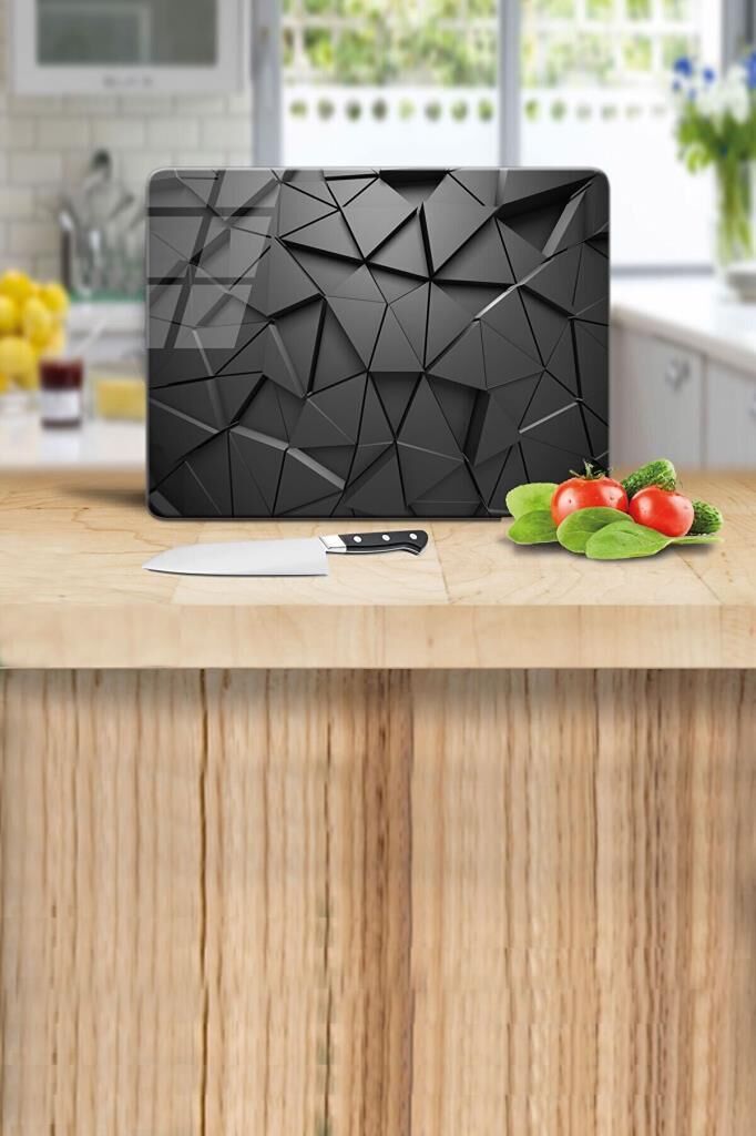 29x34 cm Cam Kesme Tahtası Siyah Üçgenler