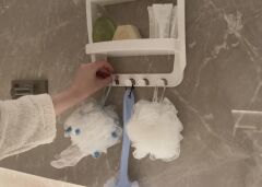 Banyo Rafı Duvara Monte Plastik 3 Katlı Raf Organizer – Askılıklı, Beyaz