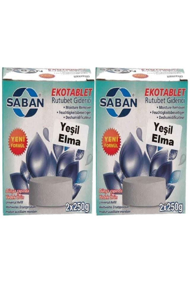 2 Adet 2x250 gr Nem Alıcı Rutubet Giderici Yedek Tablet Yeşil Elma
