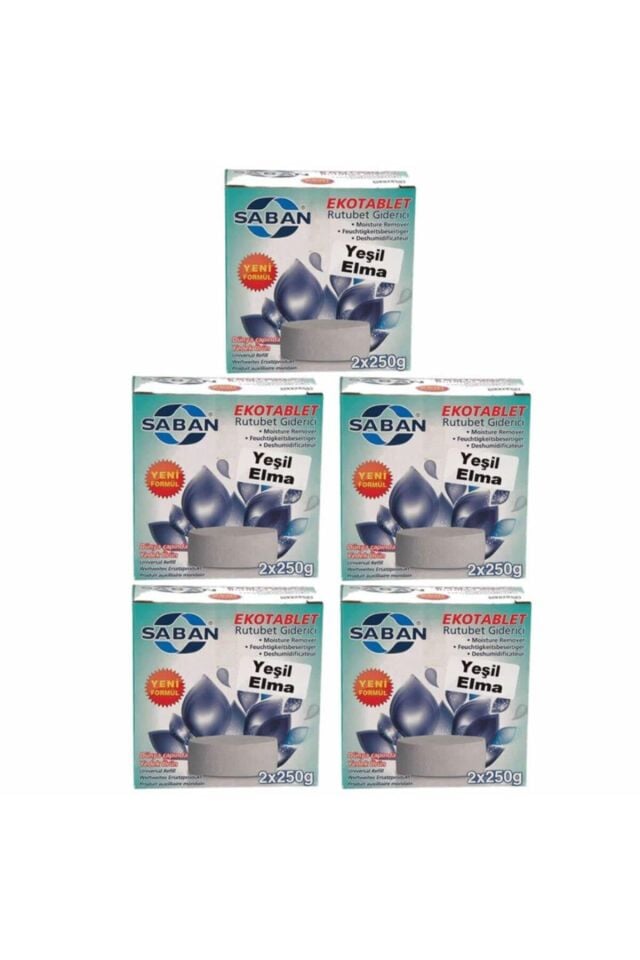 5 Adet 2x250 gr Nem Alıcı Rutubet Giderici Yedek Tablet Yeşil Elma