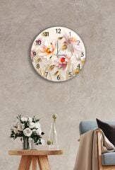 Çap 27 cm Ballı Çiçekler Dekoratif Cam Saat