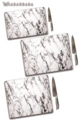 3'lü Takım Beyaz Mermer Desenli | Cam Kesme Tahtası - Cam Kesme Tablası