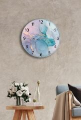 Çap 27 cm Pembe Mavi Dekoratif Cam Saat