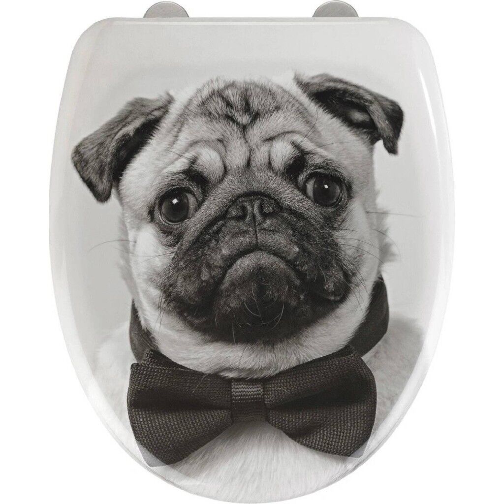 WENKO PUGY klozet kapağı, siyah beyaz desen, Yavaş Kapanan