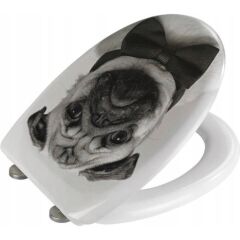 WENKO PUGY klozet kapağı, siyah beyaz desen, Yavaş Kapanan