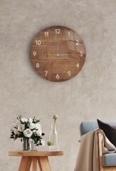 Çap 27 cm Koyu Ahşap Dekoratif Cam Saat