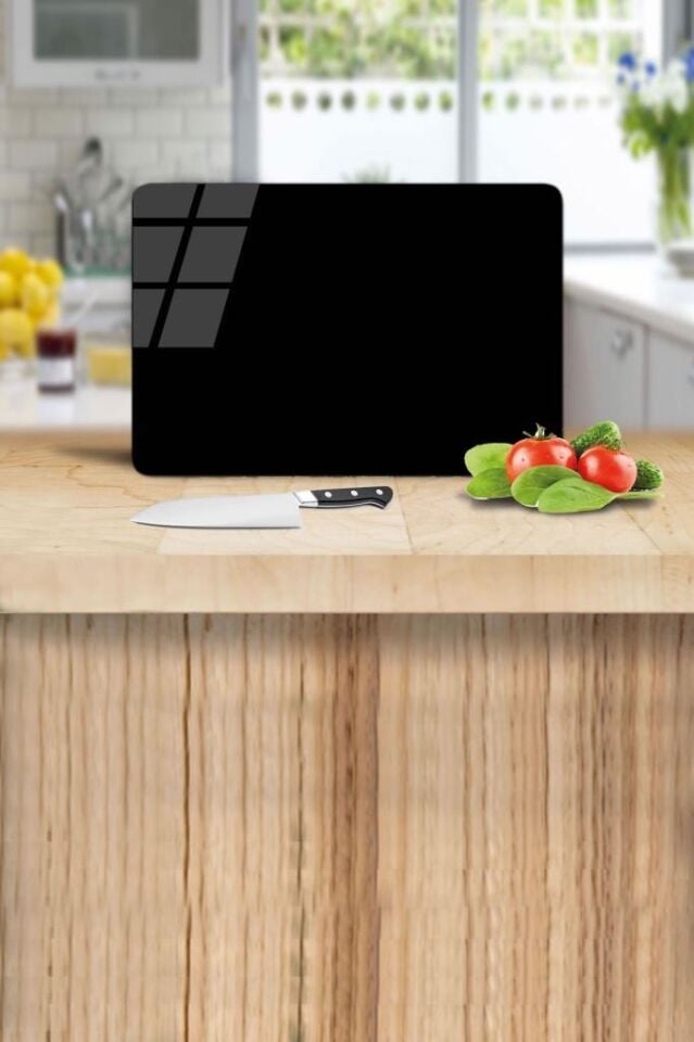 20x30cm - Düz Siyah Desenli - Cam Kesim Tablası