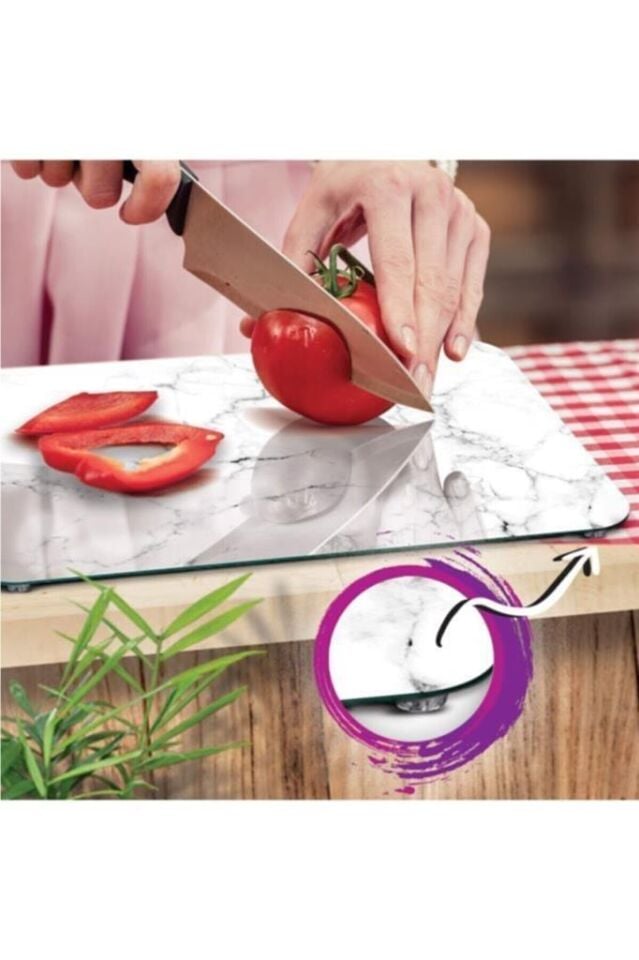 20x30cm - Siyah Beyaz Mermer Desenli - Cam Kesme Tahtası