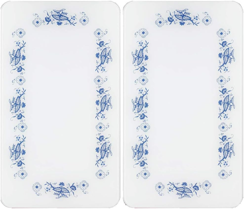 2'li 30x52 Cm Cam Ocak Koruyucu 4'lü Ocaklar Için Mavi Sarmaşık Çiçekler