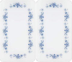2'li 30x52 Cm Cam Ocak Koruyucu 4'lü Ocaklar Için Mavi Sarmaşık Çiçekler