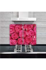 2'li 40x52 cm Cam Ocak Koruyucu 5'li Ocaklar İçin Güller