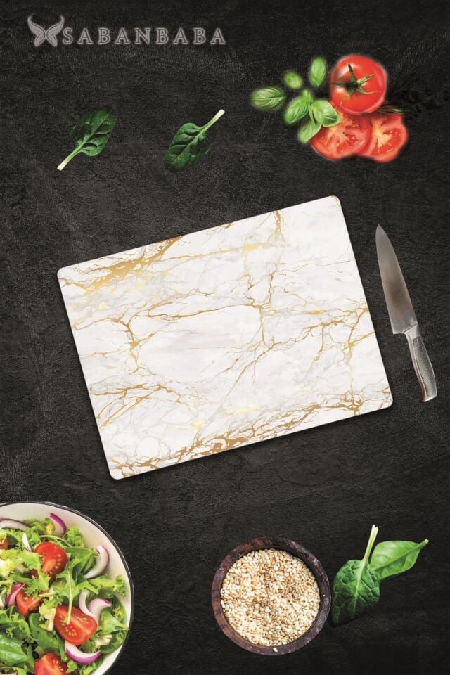 30x40cm - Alacalı Altın Mermer - Cam Kesme Tahtası