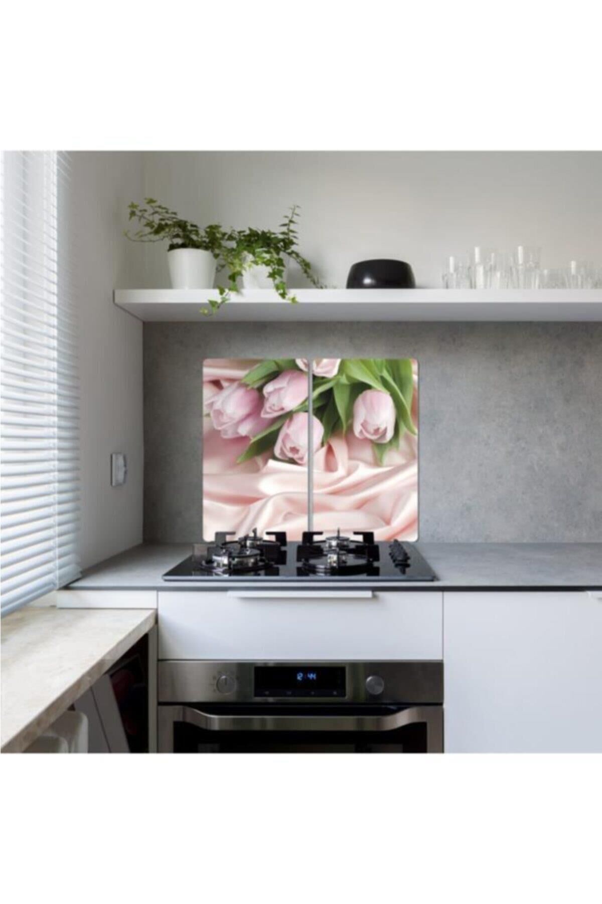 2'li 30x52 cm Cam Ocak Koruyucu 4'lü Ocaklar İçin Pembe Güller 2
