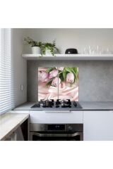 2'li 30x52 cm Cam Ocak Koruyucu 4'lü Ocaklar İçin Pembe Güller 2