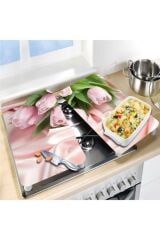 2'li 30x52 cm Cam Ocak Koruyucu 4'lü Ocaklar İçin Pembe Güller 2