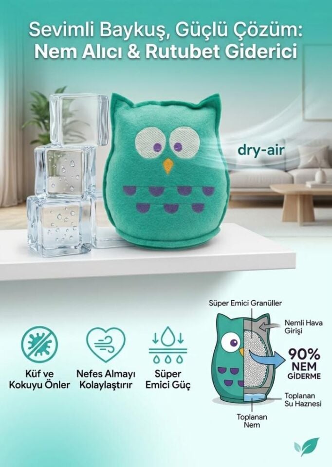 1 KİLOGRAM - Baykuş Tasarımlı - Nem Alıcı Rutubet Giderici