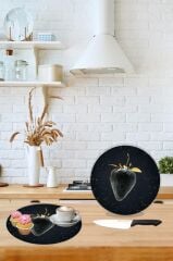 Çap 27 cm Altın Çilek Desenli Cam Sunumluk Amerikan Servis Supla