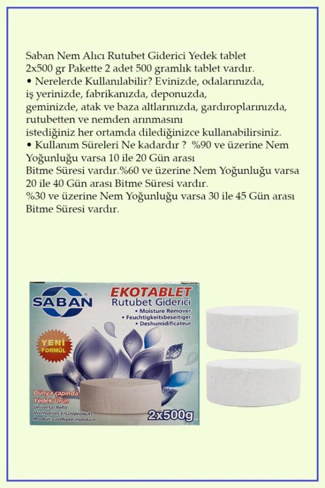 3 Adet 2x500 gr Nem Alıcı Rutubet Ve Küf Önleyici Yedek Tablet Portakal