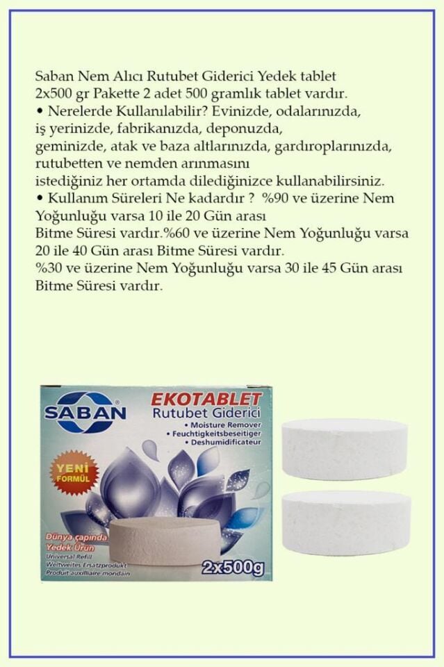 3 Adet 2x500 gr Nem Alıcı Rutubet Ve Küf Önleyici Yedek Tablet Portakal