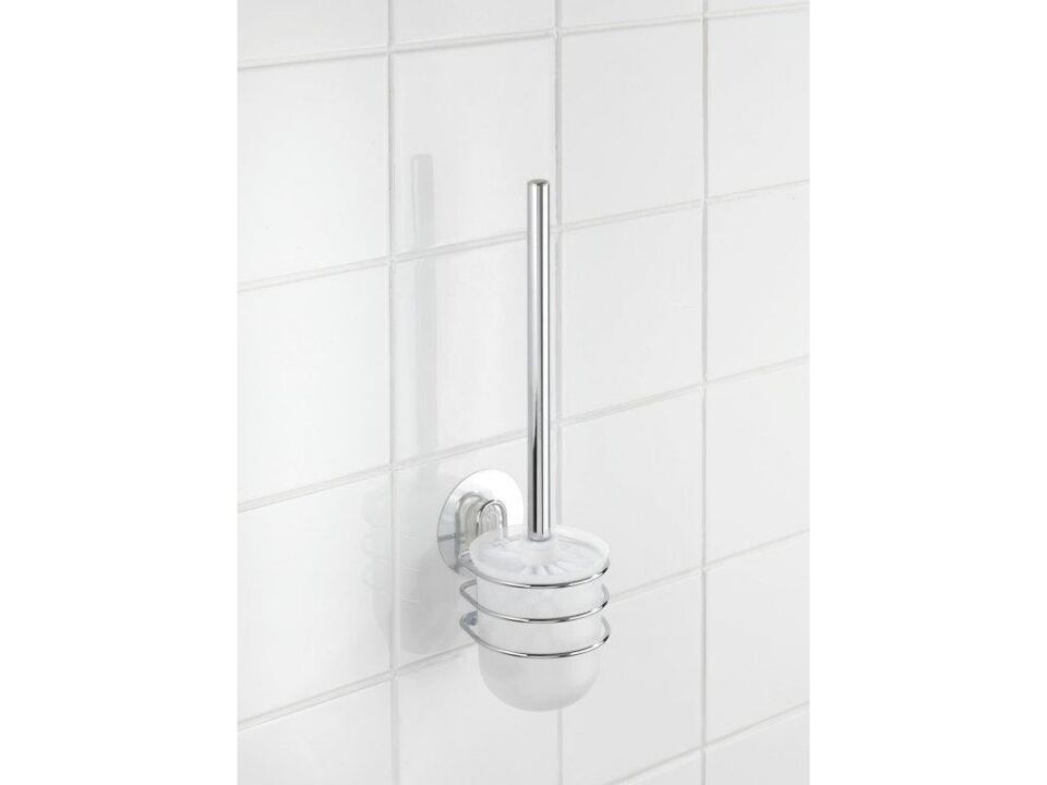 Saban Duvara Monte Tuvalet Fırçası | Çelik Gövde, Çıkarılabilir Plastik Hazne, Değiştirilebilir Başlık, Delmeden Montaj, Gümüş