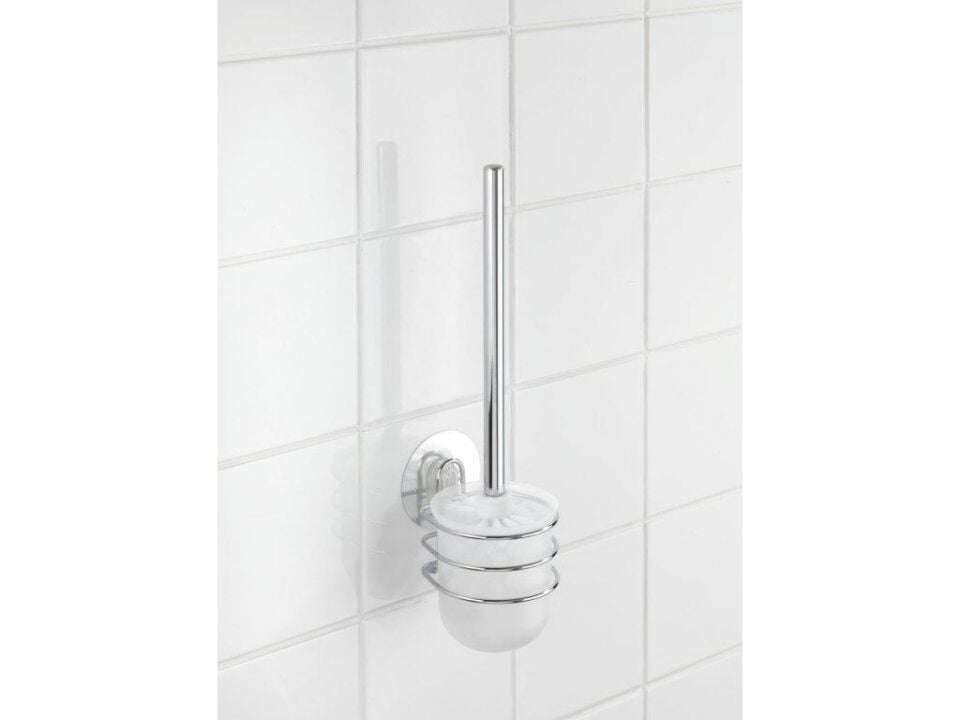Saban Duvara Monte Tuvalet Fırçası | Çelik Gövde, Çıkarılabilir Plastik Hazne, Değiştirilebilir Başlık, Delmeden Montaj, Gümüş