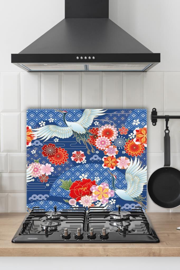 50x60 cm Model 15 Desenli Cam Ocak arkası Koruyucu