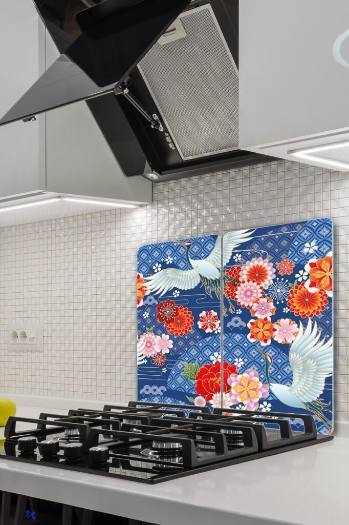 2' li 40x52 cm Cam Ocak Koruyucu  Model 15 Desenli Cam