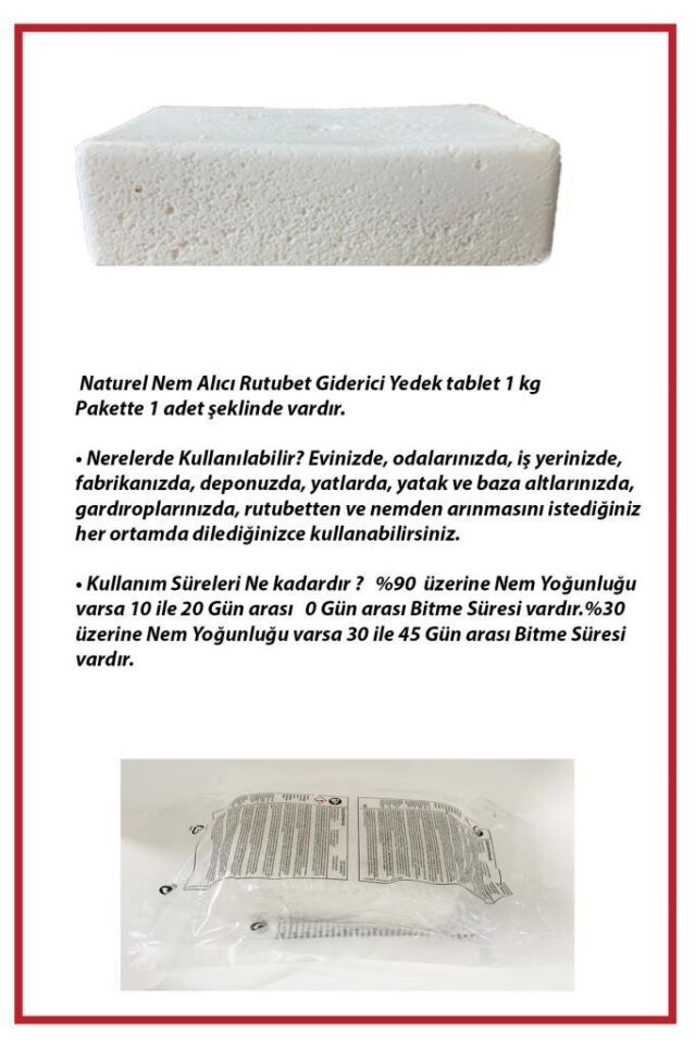 Dikdörtgen Yedek Tablet - Nem Alıcı - Naturel Kokusuz - 1 Kilogram